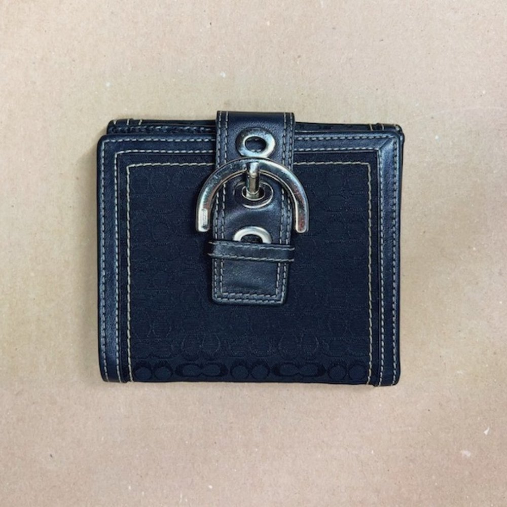 COACH Soho Vintage Black Signature Jacquard & Buckle Bifold Wallet
